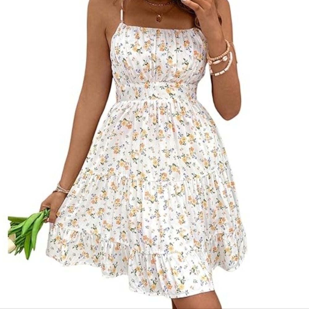 SHEIN Floral Mini Dress with Spaghetti Straps Elastic Back XS.   EUC